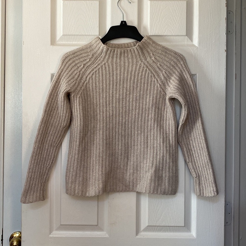 Cashmere Wool Mock Neck Grey Knit Sweater